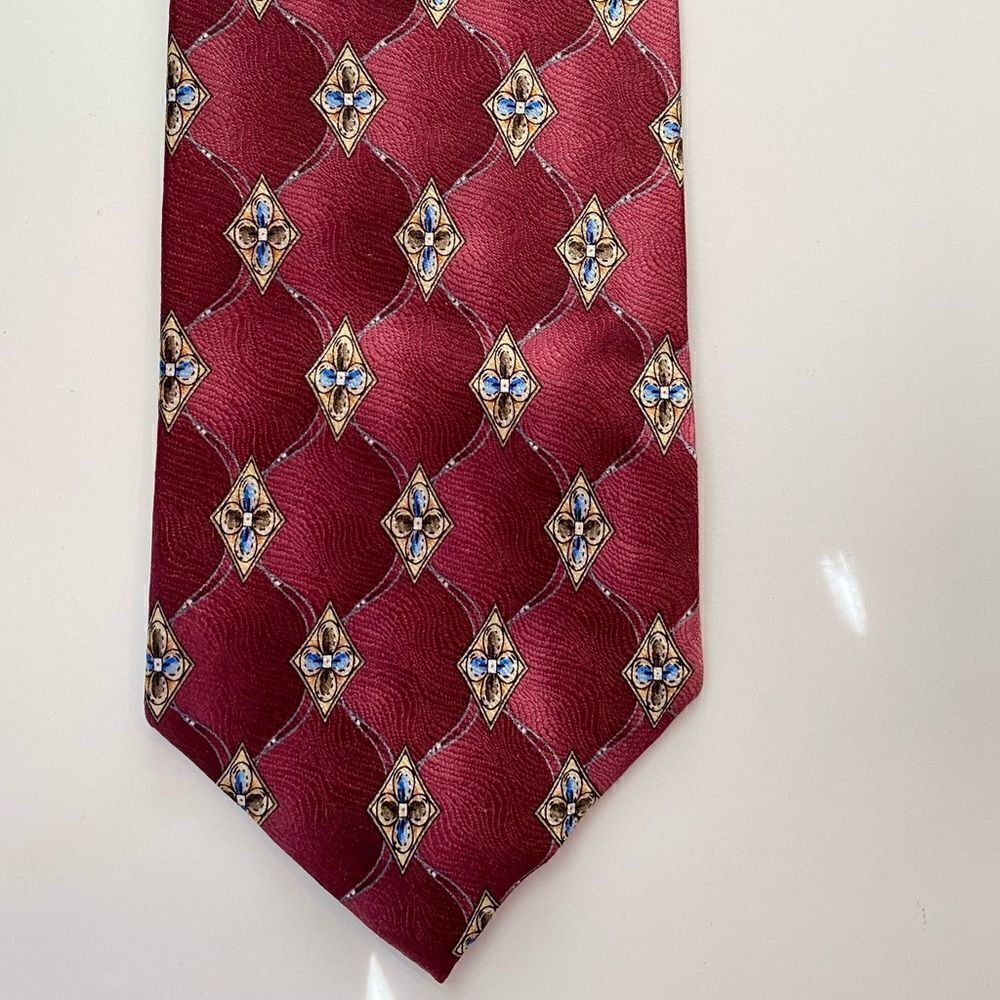 Vintage Meeting Street Silk Tie Burgundy Gold + Blue Diamonds